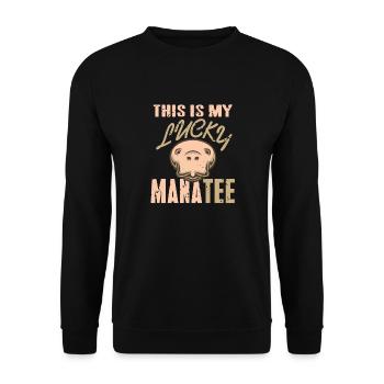 This Is My Lucky Manatee Retro Wildlife Designs - Unisex Sweatshirt - black - Front - Alina (178cm) & Michal (187cm)