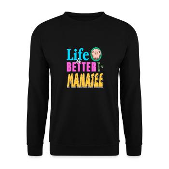 Life Is Better With A Manatee Retro Wildlife - Unisex Pullover - Schwarz - Vorne - Alina (178cm) & Michal (187cm)