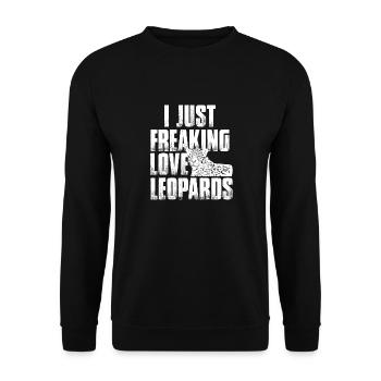 I Just Freaking Love Leopards Retro Wildlife - Unisex Pullover - Schwarz - Vorne - Alina (178cm) & Michal (187cm)