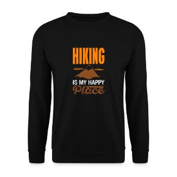 Hiking Is My Happy Place Retro Hiker Wildlife - Unisex Pullover - Schwarz - Vorne - Alina (178cm) & Michal (187cm)