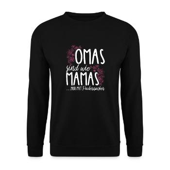 OMAS sind wie MAMAS nur mit Puderzucker - Herz Gro - Unisex Pullover - Schwarz - Vorne - Alina (178cm) & Michal (187cm)