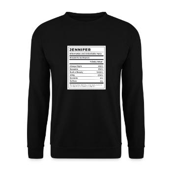 Drôle de nom Jennifer Valeur nutritive - Sweat-shirt Unisexe - noir - Devant - Alina (178cm) & Michal (187cm)