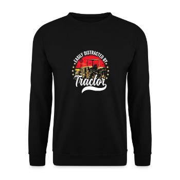 Leicht abgelenkt durch Traktoren Lustiges Bauernzitat - Unisex Pullover - Schwarz - Vorne - Alina (178cm) & Michal (187cm)