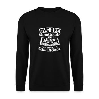 BYE BYE Grundschule ICH GLITZERE JETZT IN DER Gesa - Unisex Pullover - Schwarz - Vorne - Alina (178cm) & Michal (187cm)
