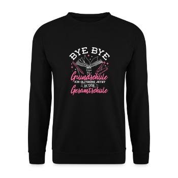BYE BYE Grundschule ICH GLITZERE JETZT IN DER Gesa - Unisex Pullover - Schwarz - Vorne - Alina (178cm) & Michal (187cm)