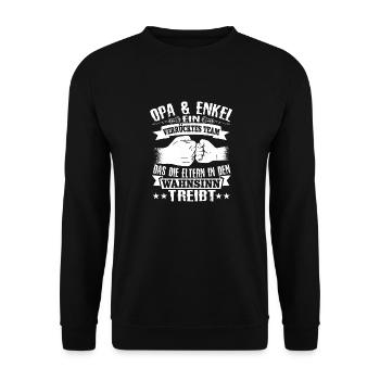 Stolzer Opa und Enkel Partnerlook Spruch Geschenk - Unisex Pullover - Schwarz - Vorne - Alina (178cm) & Michal (187cm)