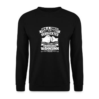 Opa und Enkel Partnerlook Geschenk Spruch - Unisex Pullover - Schwarz - Vorne - Alina (178cm) & Michal (187cm)