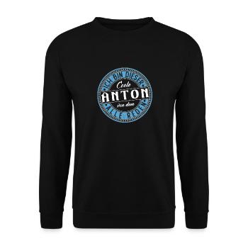 Anton Geschenkidee Geschenk Geburtstag - Unisex Pullover - Schwarz - Vorne - Alina (178cm) & Michal (187cm)