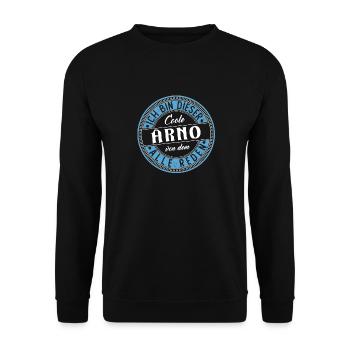 Arno Geschenkidee Geschenk Geburtstag - Unisex Pullover - Schwarz - Vorne - Alina (178cm) & Michal (187cm)