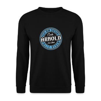 Arnold Geschenkidee Geschenk Geburtstag - Unisex Pullover - Schwarz - Vorne - Alina (178cm) & Michal (187cm)