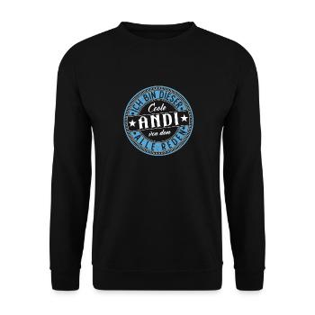 Andi Geschenkidee Geschenk Geburtstag - Unisex Pullover - Schwarz - Vorne - Alina (178cm) & Michal (187cm)