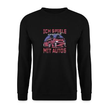 Ich spiele immer noch mit Autos - PS Liebhaber - Unisex Pullover - Schwarz - Vorne - Alina (178cm) & Michal (187cm)