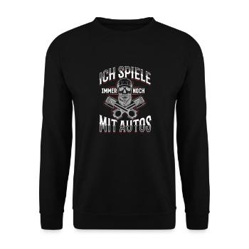 Ich spiele immer noch mit Autos - PS Liebhaber - Unisex Pullover - Schwarz - Vorne - Alina (178cm) & Michal (187cm)