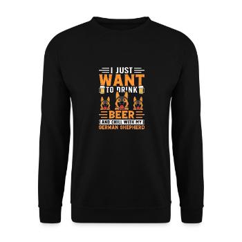I just want to drink beer with my German Shepherd - Unisex Sweatshirt - black - Front - Alina (178cm) & Michal (187cm)