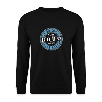 Bodo Geschenkidee Geschenk Geburtstag - Unisex Pullover - Schwarz - Vorne - Alina (178cm) & Michal (187cm)