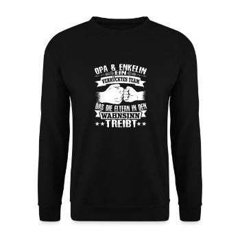 Stolz Opa und Enkelin Partnerlook Spruch Geschenk - Unisex Pullover - Schwarz - Vorne - Alina (178cm) & Michal (187cm)