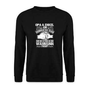 Opa & Enkel Geschenk Spruch Enkelkind Großvater - Unisex Pullover - Schwarz - Vorne - Alina (178cm) & Michal (187cm)