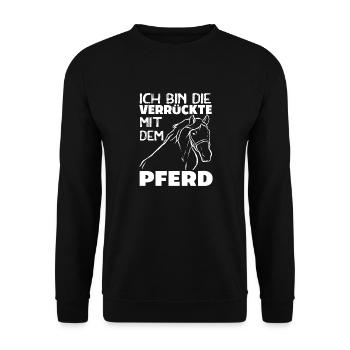 Witziger Pferde Spruch Reitsport Dressurreiten - Unisex Pullover - Schwarz - Vorne - Alina (178cm) & Michal (187cm)