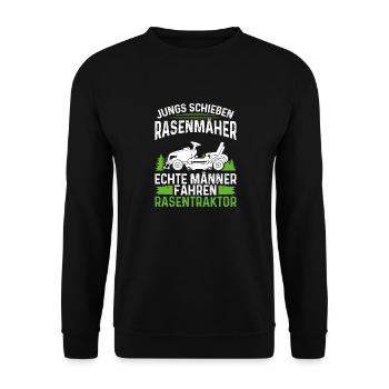 Rasentraktor & Aufsitzmäher Spruch für Gärtner - Unisex Pullover - Schwarz - Vorne - Alina (178cm) & Michal (187cm)