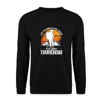 Lustiger Tourengeher Skitour Skitouren Tourenski - Unisex Pullover - Schwarz - Vorne - Alina (178cm) & Michal (187cm)