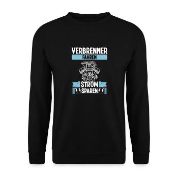 Strom sparen Verbrenner fahren Anti Elektroauto - Unisex Pullover - Schwarz - Vorne - Alina (178cm) & Michal (187cm)