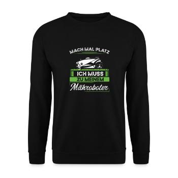 Rasenroboter & Mähroboter Spruch für Gärtner - Unisex Pullover - Schwarz - Vorne - Alina (178cm) & Michal (187cm)