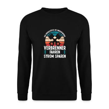 Strom sparen Verbrenner fahren Anti Elektroauto - Unisex Pullover - Schwarz - Vorne - Alina (178cm) & Michal (187cm)