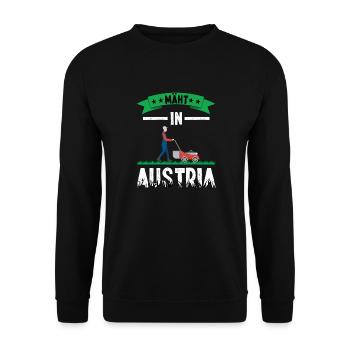 Mäht in Austria Herzschlag Rasenmähen Garten - Unisex Pullover - Schwarz - Vorne - Alina (178cm) & Michal (187cm)