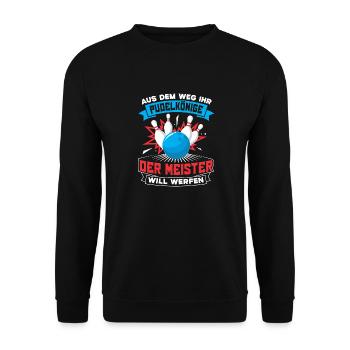 Kegler Meister Spruch Pudelkönig Bowling & Kegeln - Unisex Pullover - Schwarz - Vorne - Alina (178cm) & Michal (187cm)