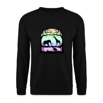 Night picture with giraffe, elephant, hippo in Africa - Unisex Sweatshirt - black - Front - Alina (178cm) & Michal (187cm)