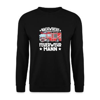 Kinder Junge Feuerwehr Nachwuchs Feuerwehrmann - Unisex Pullover - Schwarz - Vorne - Alina (178cm) & Michal (187cm)