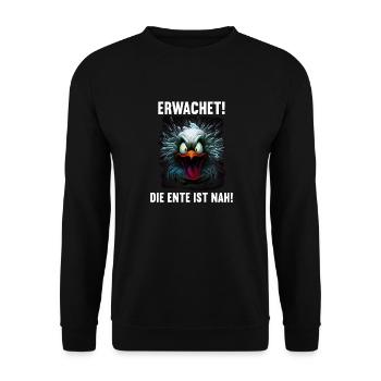 Erwachet Die Ente ist nah Duck Ente lustiges Enten - Unisex Pullover - Schwarz - Vorne - Alina (178cm) & Michal (187cm)