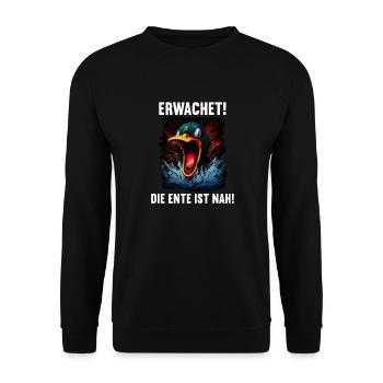 Erwachet Die Ente ist nah Duck Ente lustiges Enten - Unisex Pullover - Schwarz - Vorne - Alina (178cm) & Michal (187cm)