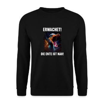 Erwachet Die Ente ist nah Duck Ente lustiges Enten - Unisex Pullover - Schwarz - Vorne - Alina (178cm) & Michal (187cm)