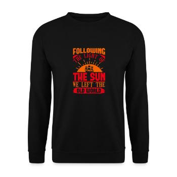 DEM LICHT DES GESUNGENEN FOLGEND VERLIESSEN WIR DIE WELT - Unisex Pullover - Schwarz - Vorne - Alina (178cm) & Michal (187cm)