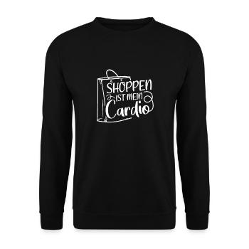 Shoppen Ist Mein Cardio! Shopper Spruch Einkaufen - Unisex Pullover - Schwarz - Vorne - Alina (178cm) & Michal (187cm)