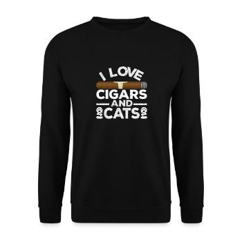 Ich liebe Zigarren und Katzen Lustige Katze - Unisex Pullover - Schwarz - Vorne - Alina (178cm) & Michal (187cm)