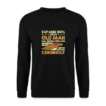 Let this old man show you to play cornhole - Unisex Sweatshirt - black - Front - Alina (178cm) & Michal (187cm)