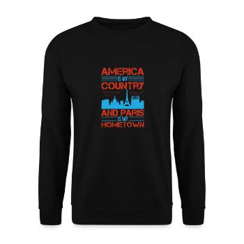 AMERIKA IST MEIN LAND UND PARIS IST MEINE HEIMATSTADT - Unisex Pullover - Schwarz - Vorne - Alina (178cm) & Michal (187cm)