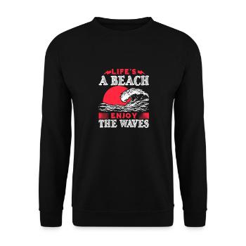 DAS LEBEN IST EIN STRAND GENIESSEN SIE DIE WELLEN 2 - Unisex Pullover - Schwarz - Vorne - Alina (178cm) & Michal (187cm)