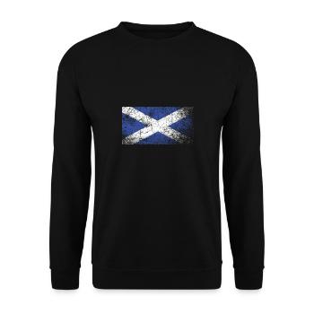 Vintage Schottische Flagge, Grunge Saltire - Unisex Pullover - Schwarz - Vorne - Alina (178cm) & Michal (187cm)