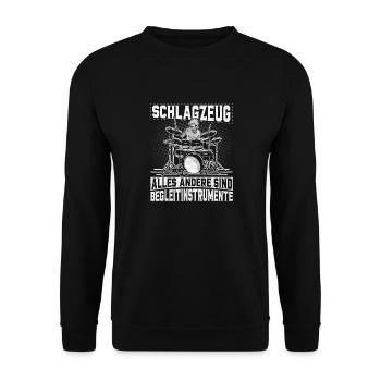 Schlagzeug Begleit Instrument Geschenkidee - Unisex Pullover - Schwarz - Vorne - Alina (178cm) & Michal (187cm)