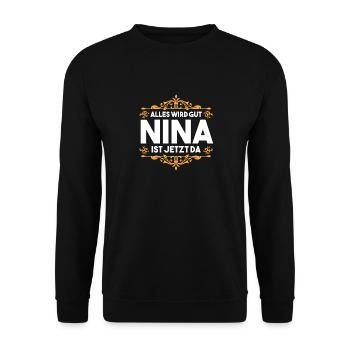 Vorname Nina - Unisex Pullover - Schwarz - Vorne - Alina (178cm) & Michal (187cm)