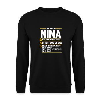 Vorname Nina - Unisex Pullover - Schwarz - Vorne - Alina (178cm) & Michal (187cm)