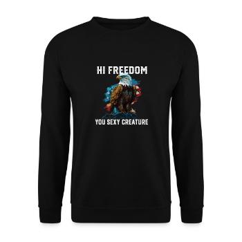 Hi Freedom You Sexy Creature American Bald Eagle - Unisex Pullover - Schwarz - Vorne - Alina (178cm) & Michal (187cm)