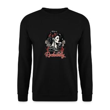 Rockabilly Musik Shirt im Vintage Design - Unisex Pullover - Schwarz - Vorne - Alina (178cm) & Michal (187cm)