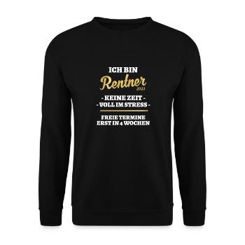 Ich bin Rentner 2023 - Keine Zeit - Voll im Stress - Unisex Pullover - Schwarz - Vorne - Alina (178cm) & Michal (187cm)