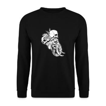 Elefantenkopf // Indianerstil // Schädel - Unisex Pullover - Schwarz - Vorne - Alina (178cm) & Michal (187cm)