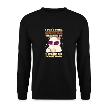 Ich trinke keinen Kaffee zum Aufwachen - Unisex Pullover - Schwarz - Vorne - Alina (178cm) & Michal (187cm)
