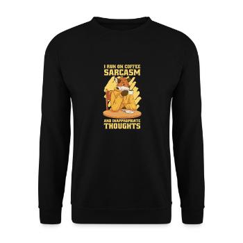 Ich laufe mit Kaffee Sarkasmus - Unisex Pullover - Schwarz - Vorne - Alina (178cm) & Michal (187cm)